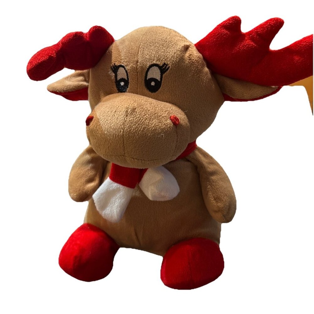 Kellytoy Reindeer Plush Tan Red Antlers Christmas‎ Stuffed Animal Holiday Scarf